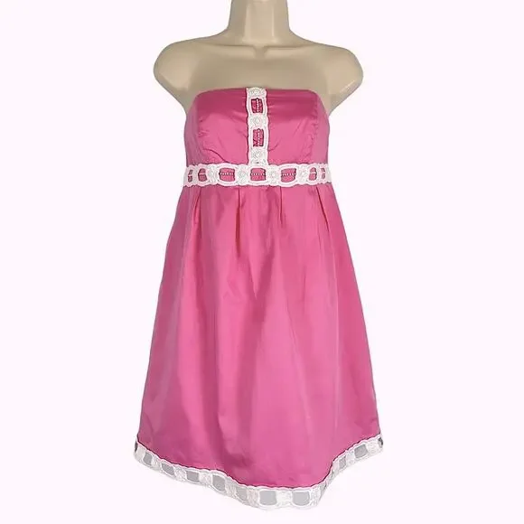 Lilly Pulitzer Strapless Fit Flare Resort Wear Dress Pink White Size 4 - Picture 4 of 13